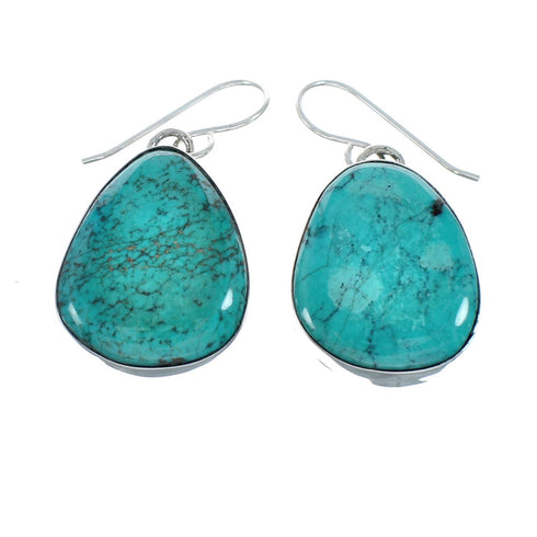 Native American Turquoise Sterling Silver Hook Dangle Navajo Earrings NN20478